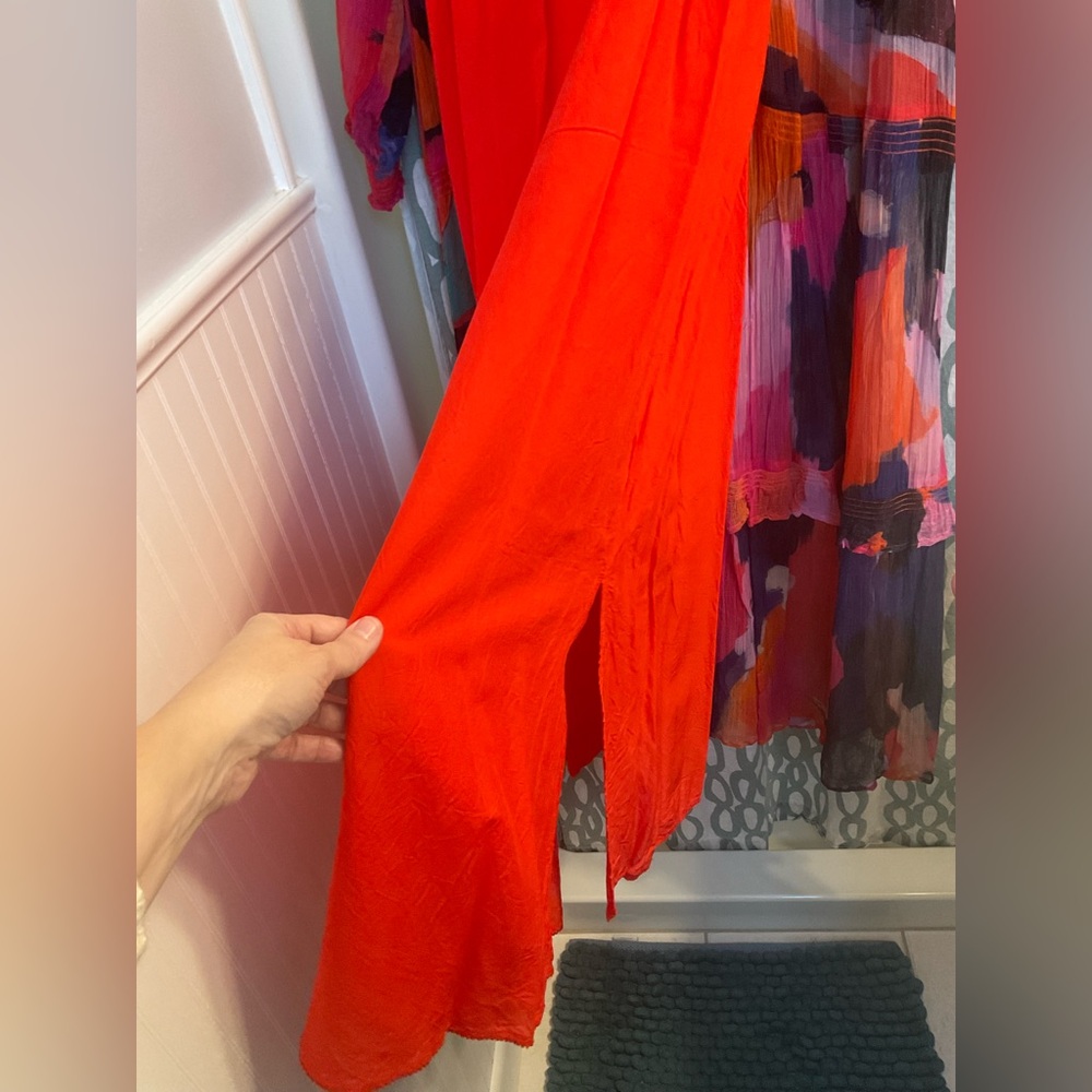 Anthropologie Marais Sheer Long Sleeve Maxi Dress in pink and red + multicolors - Picture 7 of 9